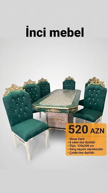 kreslo tek: Qonaq otağı üçün, Yeni, Açılmayan, Dördbucaq masa, 6 stul — 1