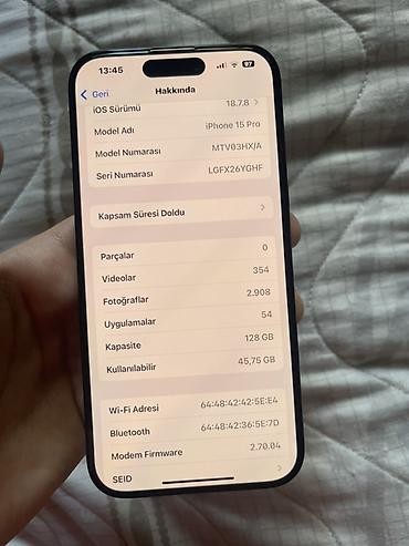 scanner: IPhone 15 Pro, 128 GB, Blue Titanium, Simsiz şarj — 7