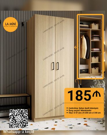 Dolablar: Yeni, Açılan, 2 qapılı Düz dolab, Qarderob, paltar dolabı, Azərbaycan