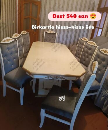 Masa və oturacaq dəstləri: Qonaq otağı üçün, Oval masa, 8 stul