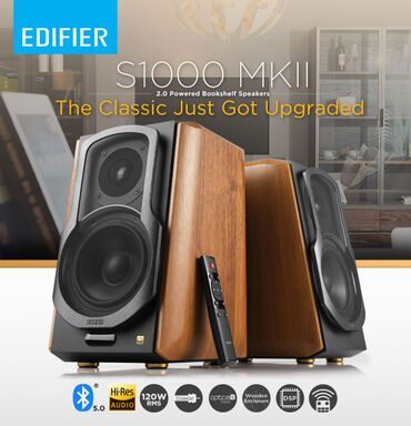 Наушники: 🔊 Edifier S1000MKII Brown – Premium Hi-Res 2.0 Dinamik ⚡120W RMS