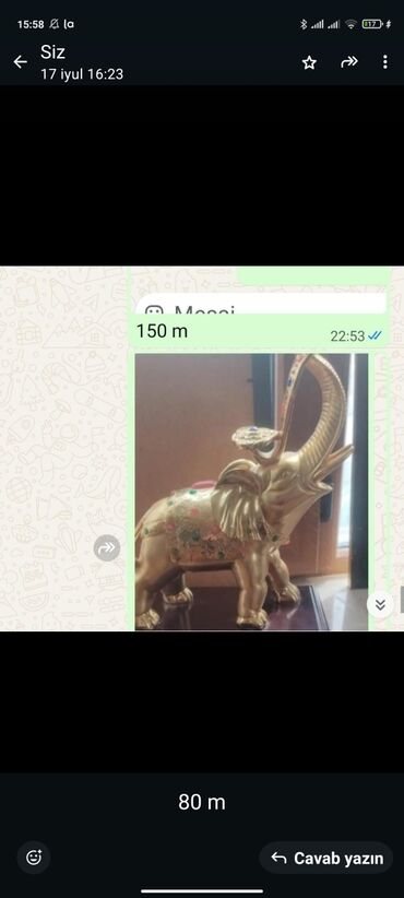 Граммофоны и патефоны: Fil formasında olan bu dekorativ heykəlcik, əl işi detalları və qızılı