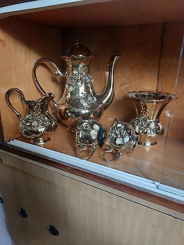 Çay dəsti, rəng - Qızılı, Metal