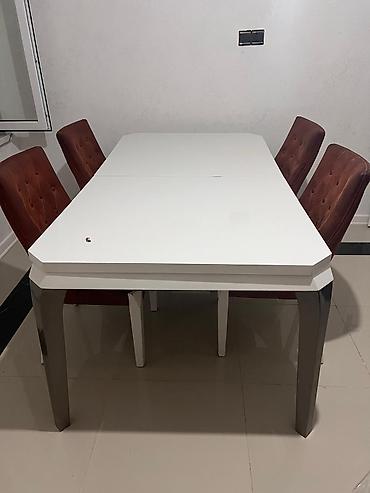 tel masa: Ağ rəngli yemək masası və 6 ədəd stul komplekti. Xüsusiyyətlər: - — 1