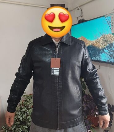 мужской кожаный куртки: Куртка 6XL (EU 52), цвет - Черный
