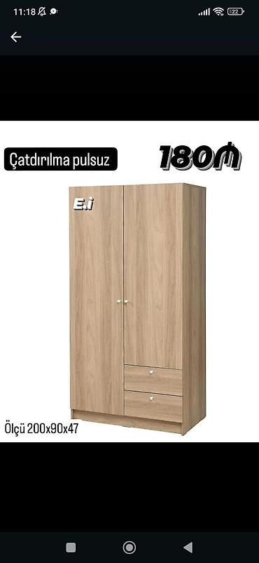 paltar dolap: İki qapılı paltar şkafı - Material: ağac teksturalı laminat - Rəng — 1