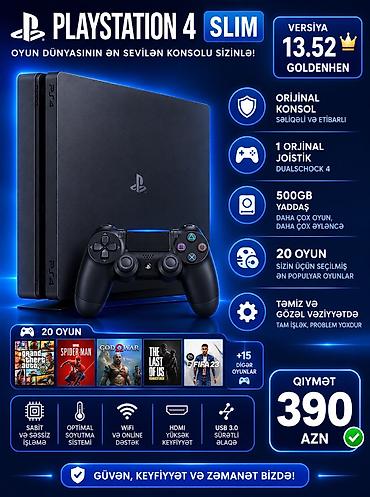 asus: PS4 Slim oyun konsolu – orijinal DualShock 4 pultu Yüklü 20 oyun: 1) — 1