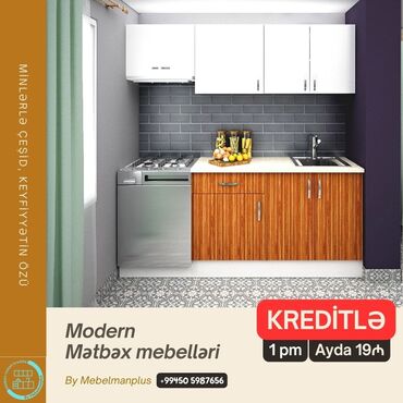 Sifarişlə mətbəx mebeli: Sifarişlə mətbəx dəsti, Özü çəkən petlələr, Parlaq laminat, Kredit var, Pulsuz çatdırılma — 5