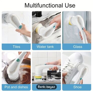 Süngərlər və fırçalar: Elektrikli təmizləmə fırçası – çoxbaşlı, USB-doldurulan Rəng: ağ — 7