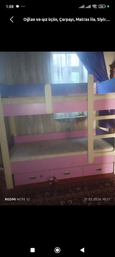 stollar ve stullar: Oğlan və qız üçün, İşlənmiş, Çarpayı, Matras ilə, Siyirməli, Laminat — 4