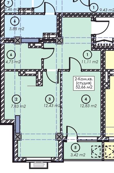 1 комнатная квартира восток 5: 1 комната, 53 м², Элитка, 8 этаж, ПСО (под самоотделку)