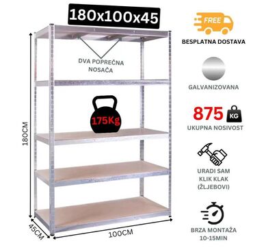 police za knjige od paleta: Galvanizovana metalna polica dimenzija 180x100x45cm Naša
