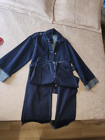 dsq şalvar: Alt ust takim – tünd mavi denim - Model: uzunqol, yaxası qallı, ön — 2