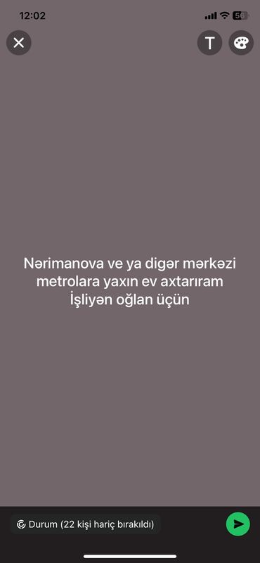 ağsu ev: Nərimanova yada digər metrolara yaxin ev isteyirem kirayə. Otaq