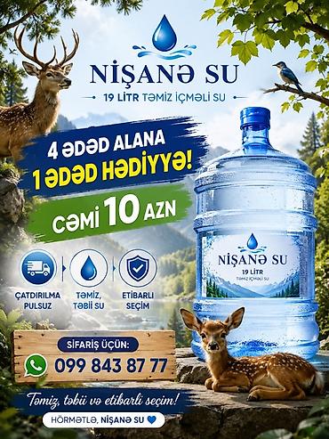 Su: Nişanə Su və Alva Su – 19 litr təmiz, qazsız içməli su bidonları — 1