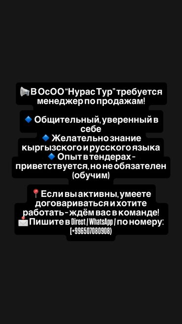 киргизия работа для русских: Требуется Продавец-консультант График: Пятидневка, Карьерный рост, Стажировка