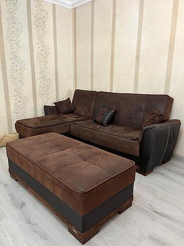 ceyran dərisi əski: Künc divan dəsti – qəhvəyi rəngdə, geniş və rahat dizayn - Dəst — 2