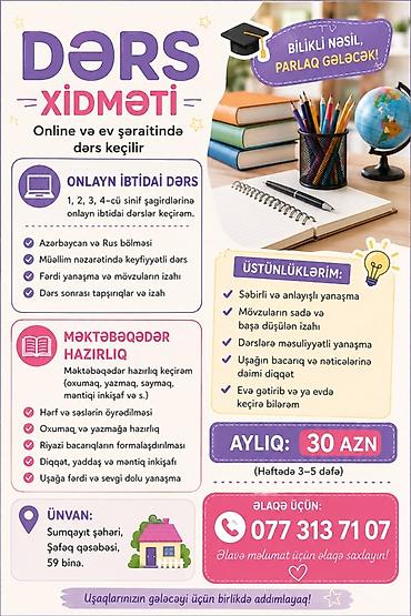 sumqayit ayiq surucu: Məktəbəqədər və ibtidai sinif hazırlığı, Azərbaycan dili, Onlayn, Evə gəlməklə, Qrup — 1