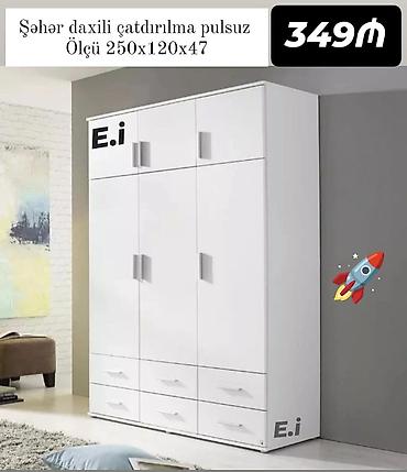 divar skaflari: Yeni, 3 qapılı, Siyirməli, Ağ, Açılan, Düz dolab — 1