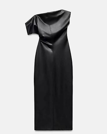 Qara “one-shoulder” (bir çiyin açıq) midi don – eko‑dəri material -