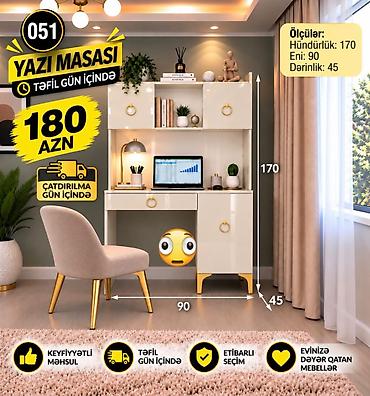 Yazı masası – model 051 • Ölçülər: hündürlük 170 sm, en 90 sm
