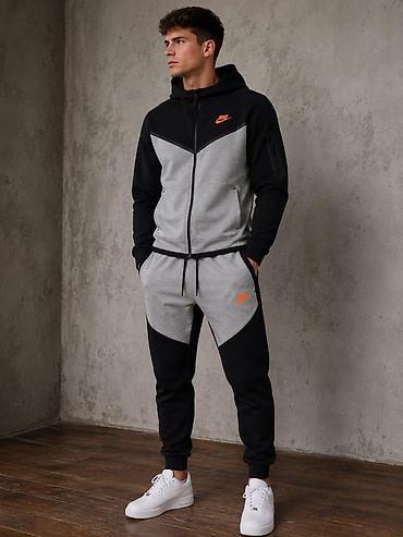 bez tech fleece: Muški komplet trenerke gornji deo + donji deo u sivo/crnoj kombinaciji — 1