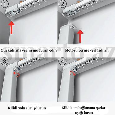 Pərdə və jalüz: Ağıllı motorlu pərdə karnizi. 🎛️Pərdələr pultla, səslə və smartfonla — 5