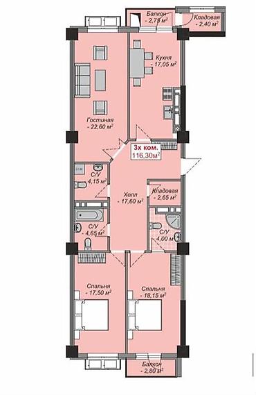 венеция: 3 комнаты, 116 м², Асанбай мкр Элитка, 9 этаж, ПСО (под самоотделку) — 2