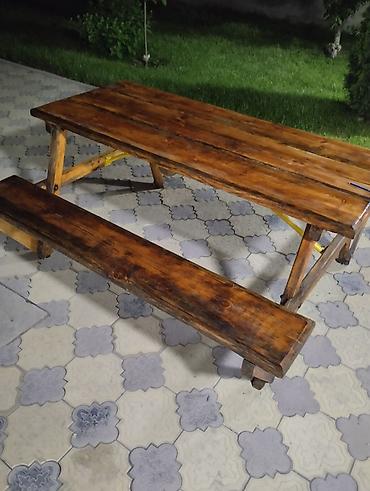 садовой стол: Б/у уличный деревянный стол + скамья. 
165 на 70 см — 2