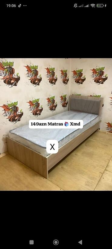 Ev üçün mebel: Tək nəfərlik çarpayı və matras dəsti. - Ölçü: standart tək nəfərlik — 1