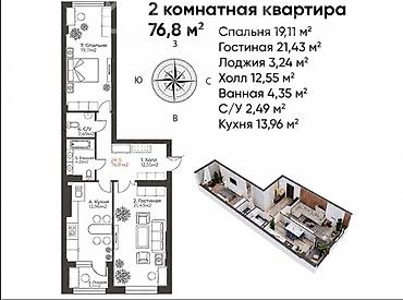 платинум: 2 комнаты, 77 м², Ботанический сад Элитка, 10 этаж, ПСО (под самоотделку) — 2