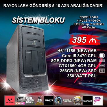 Masaüstü kompüterlər və iş stansiyaları: Oyun üçün Kompüter "Gaming Core i5 3470 GTX1650” ⭐Tək Sistem Bloku –