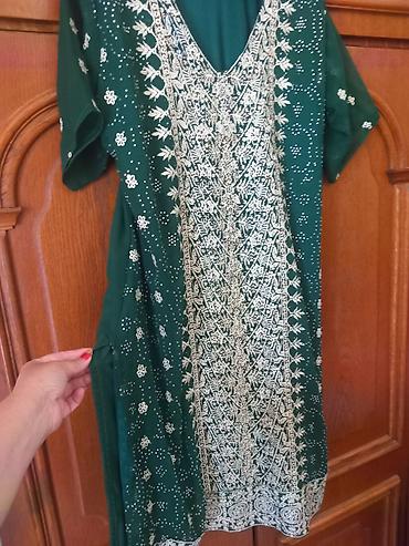 Women's Clothing: Zelena tunika/haljina etno stila sa bogatom vezom - Boja: tamnozelena — 1