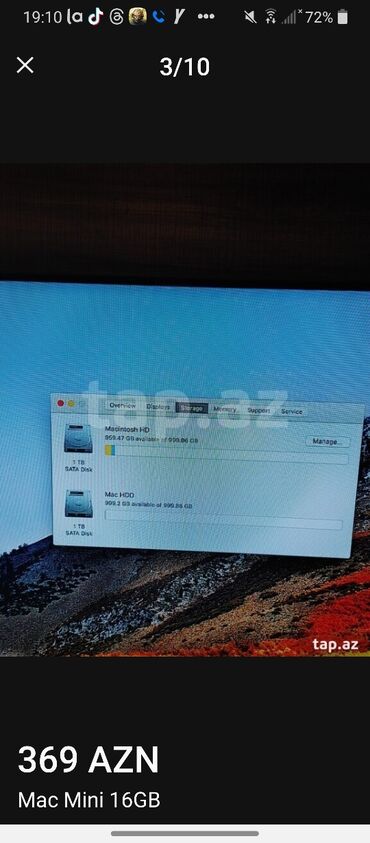 Masaüstü kompüterlər və iş stansiyaları: Mac Mini İ7 Proccesor 16 GB RAM 2 TB yaddas ideal veziyetde Mouse — 9