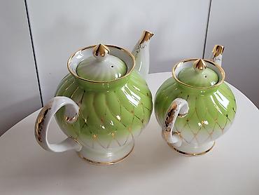 Qab-qacaq və mətbəx ləvazimatları: Çay dəsti, rəng - Yaşıl, Farfor, 6 nəfərlik, SSRİ — 6