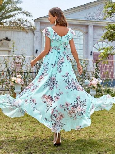 Повседневные платья: Повседневное платье, Китай, Лето, Длинная модель, Шифон, Крестьянка, S — 4