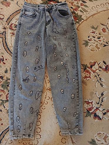cirt cirt cirt denim: Unikal dizaynlı cins şalvar - Model: Yüksək belli, düz kəsim - — 1