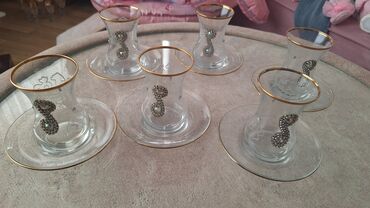 çaydan dəsti: Çay dəsti, rəng - Qızılı, Şüşə, Türkiyə