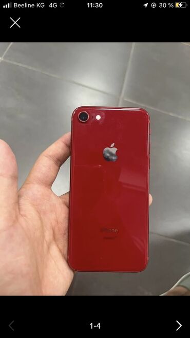 не рабочий телефоны: IPhone 8, Колдонулган, 64 ГБ, Кызыл, Заряддоочу түзүлүш, Коргоочу айнек, Каптама, 70 %
