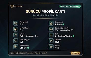 catdirilma isi: Taksi sürücüsü, stajı 6 il, Maşın icarəsi ilə — 1