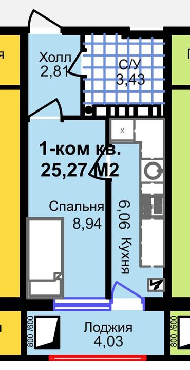 квартира ленинградская: 1 комната, 26 м², Элитка, 4 этаж, ПСО (под самоотделку)