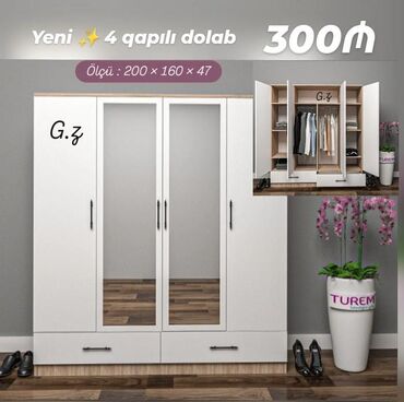 Divanlar: Açılan, 4 qapılı Düz dolab, Şifonyer
