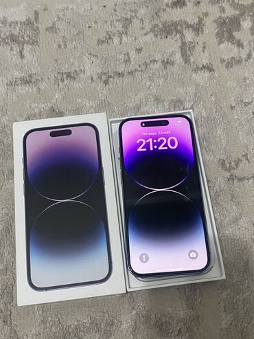 Apple iPhone: IPhone 14 Pro, Б/у, 256 ГБ, Deep Purple, Защитное стекло, Чехол, Коробка, 87 %