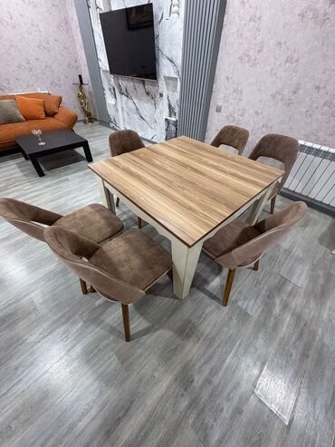 дачный набор стол и стулья: Qonaq otağı üçün, İşlənmiş, Açılmayan, Dördbucaq masa, 6 stul