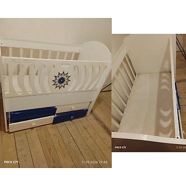 Mebel: Oğlan və qız üçün, İşlənmiş, Dördbucaq, Beşik, Dəstsiz, Matras ilə, Yellənmə mexanizmsiz — 1