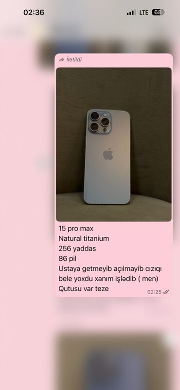 Kompüter, noutbuk və planşetlər: IPhone 15 Pro Max, 256 GB, Natural Titanium