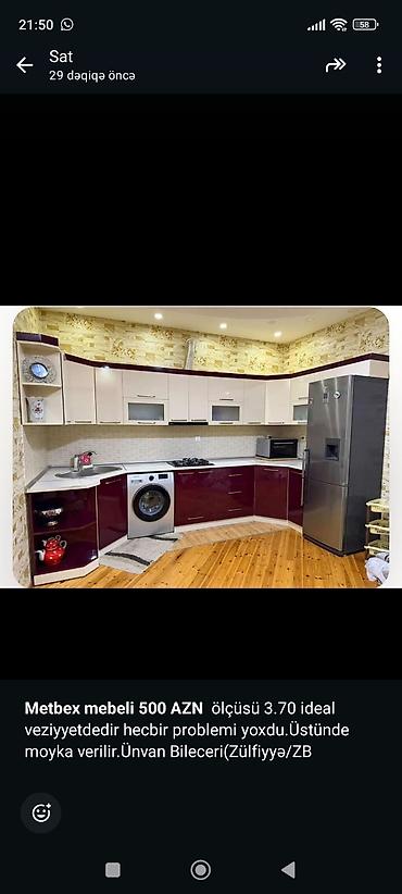 Mətbəx mebeli: Mətbəx mebeli satılır. Xüsusiyyətlər: - Üst və alt dolablar komplekt — 9