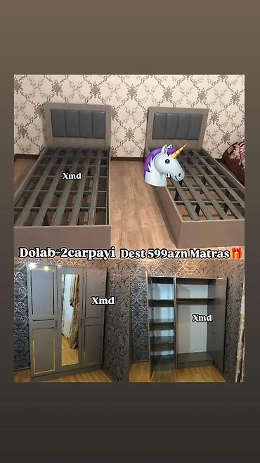 cərpayı iki nəfəelik: Yataq otağı mebel dəsti Tərkibi: - 2 ədəd tək çarpayı (yumşaq başlıq — 1