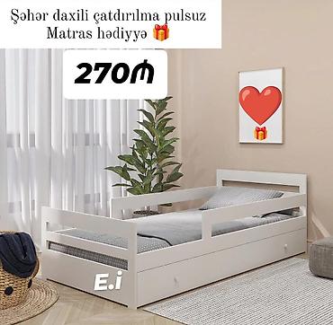 carpayi alti: Uşaq/yeni yetmə üçün ağ rəngli tək çarpayı - Yan qoruyucu məhəccərlər — 1