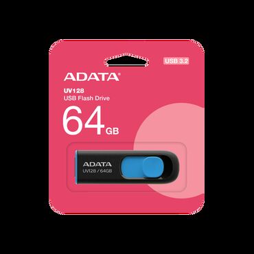 флешка для ноутбука: USB Флеш накопитель 64GB A-DATA UV128, USB 3.2, черный/синий, новые